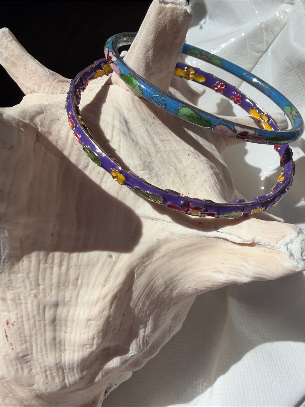 Cloisonné Floral Bangle Bracelets - Purple & Blue